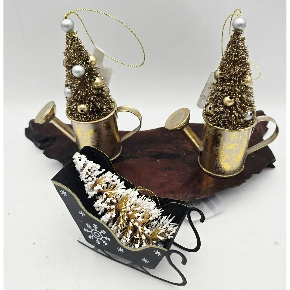Watering Can Bottle Brush Tree Christmas Ornament Gold- Wondershop & Sleigh (3)